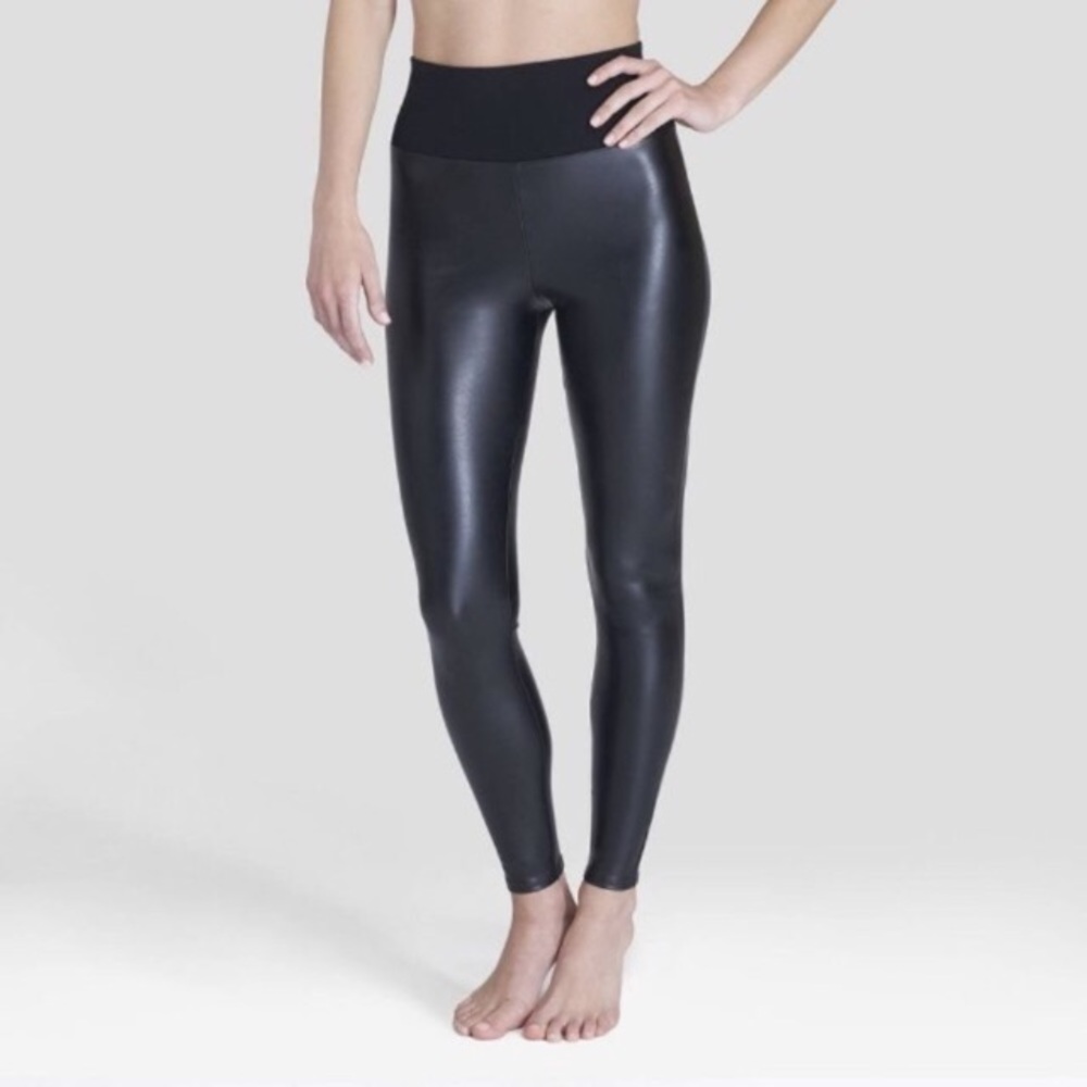 SPANX Faux Leather Black Leggings. Size XL